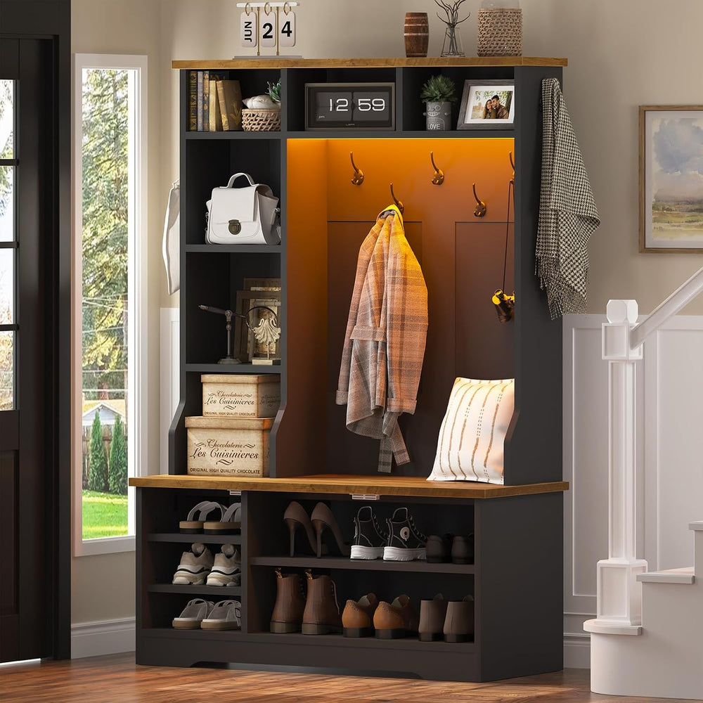 CSZZD 39.4 inch Hall Tree with Bench & Entryway Coat Rack with Shoe Storage