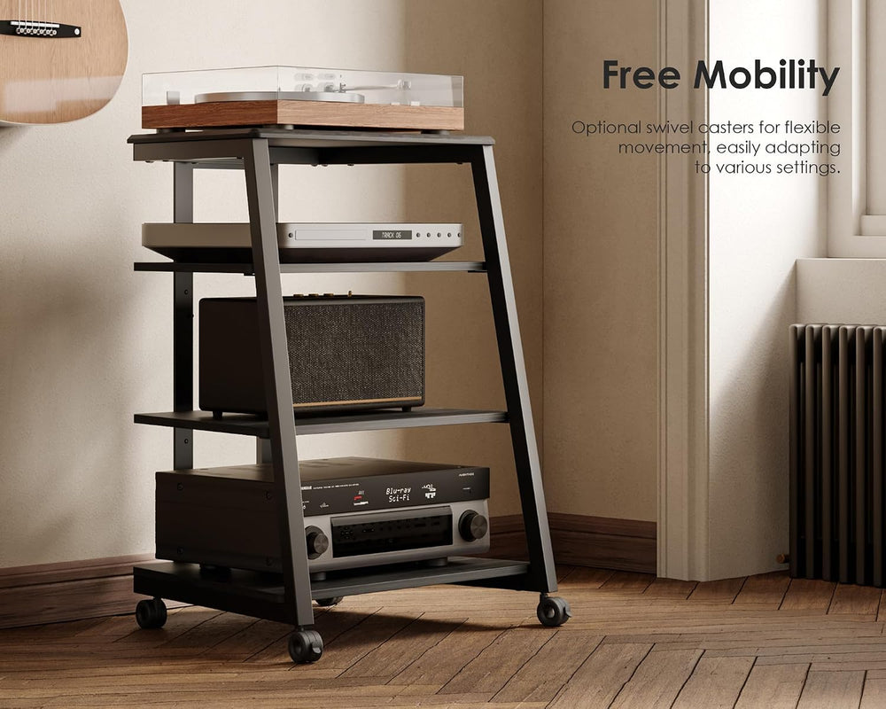FITUEYES 4-Tier AV Media Stand Corner Shelf for Record Player HiFi, Black