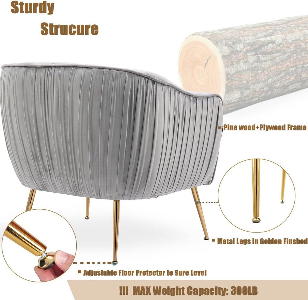 Velvet Accent Chair, Modern Barrel Chair, Living Room Bedroom Arm Chairs, Gol...