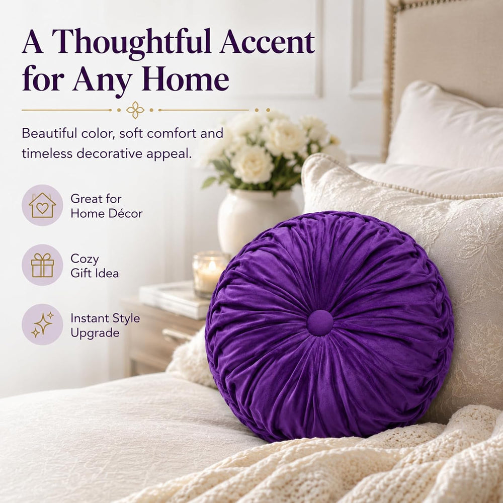 Drydiet 2 Pcs Round Throw Velvet Pillows Decorative Pleated Throw Pillows Dia...