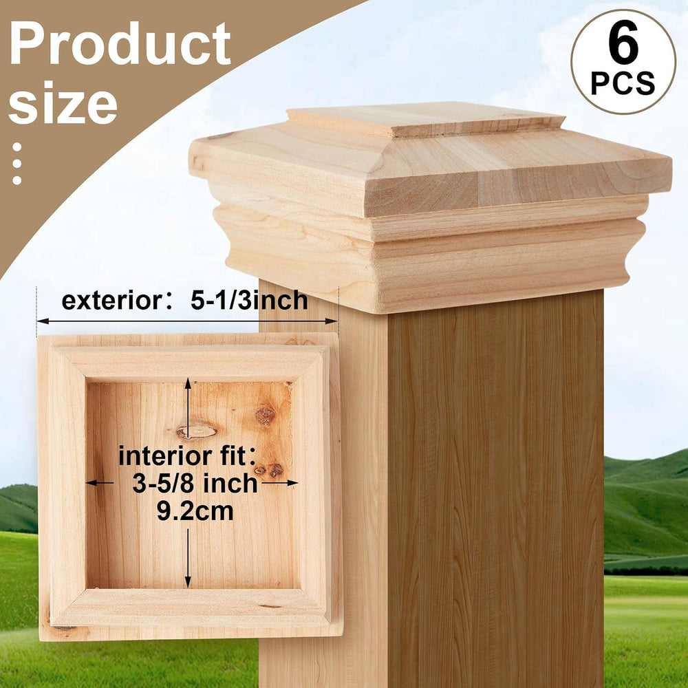 Geetery 6 Pcs 4" x 4" Cedar Post Cap Flat Wood Newel Post Fence Topper