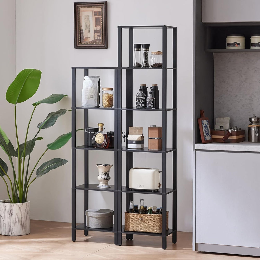 YUFAM 5 Tier Tall Narrow Bookshelf, Skinny Bookcase, Wooden Shelf, Black
