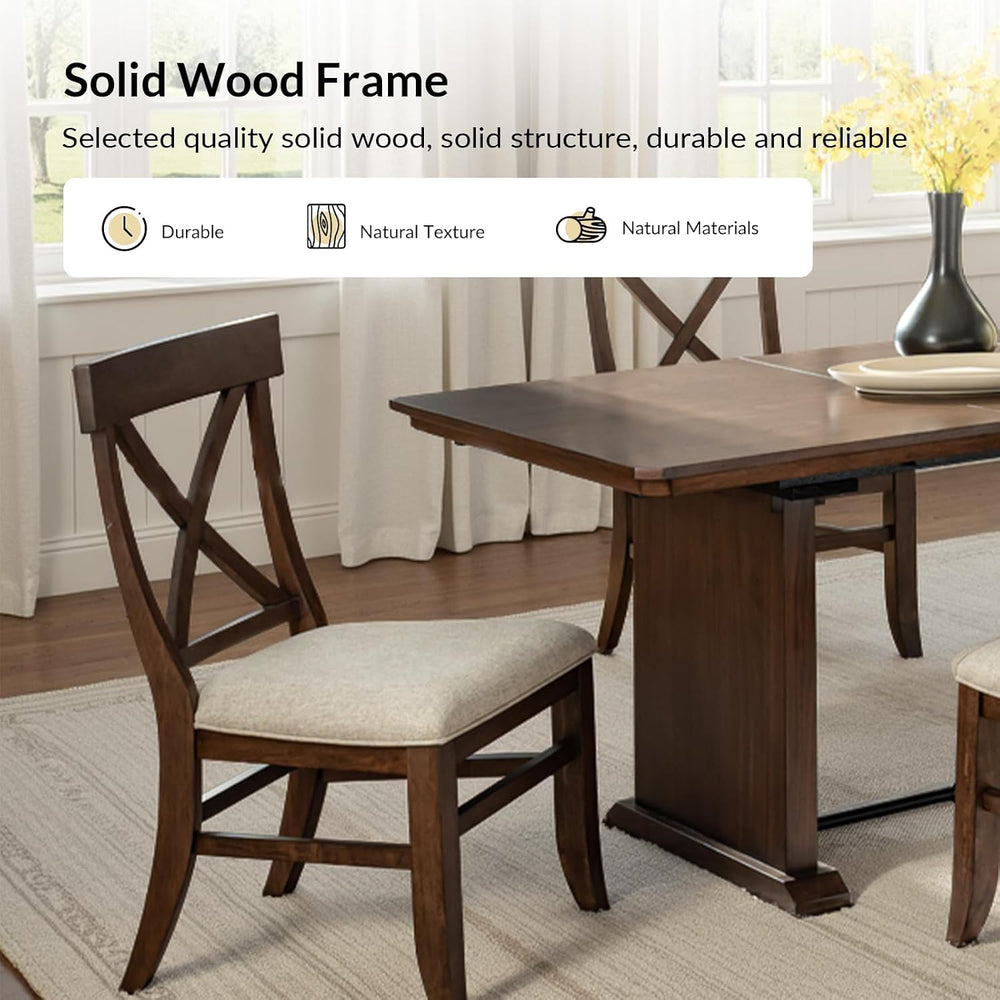 Farmhouse Upholstered Dining Chairs Set of 4, Walnut