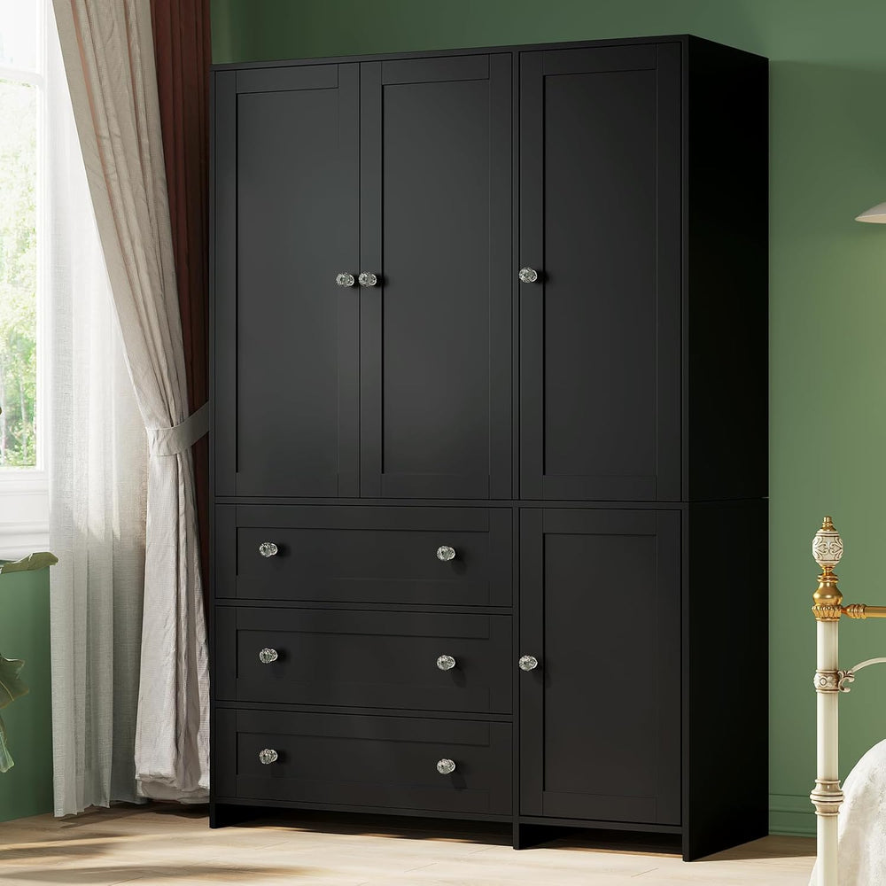 VOWNER 71" H Armoire Wardrobe Closet with 3 Drawers and Mirror