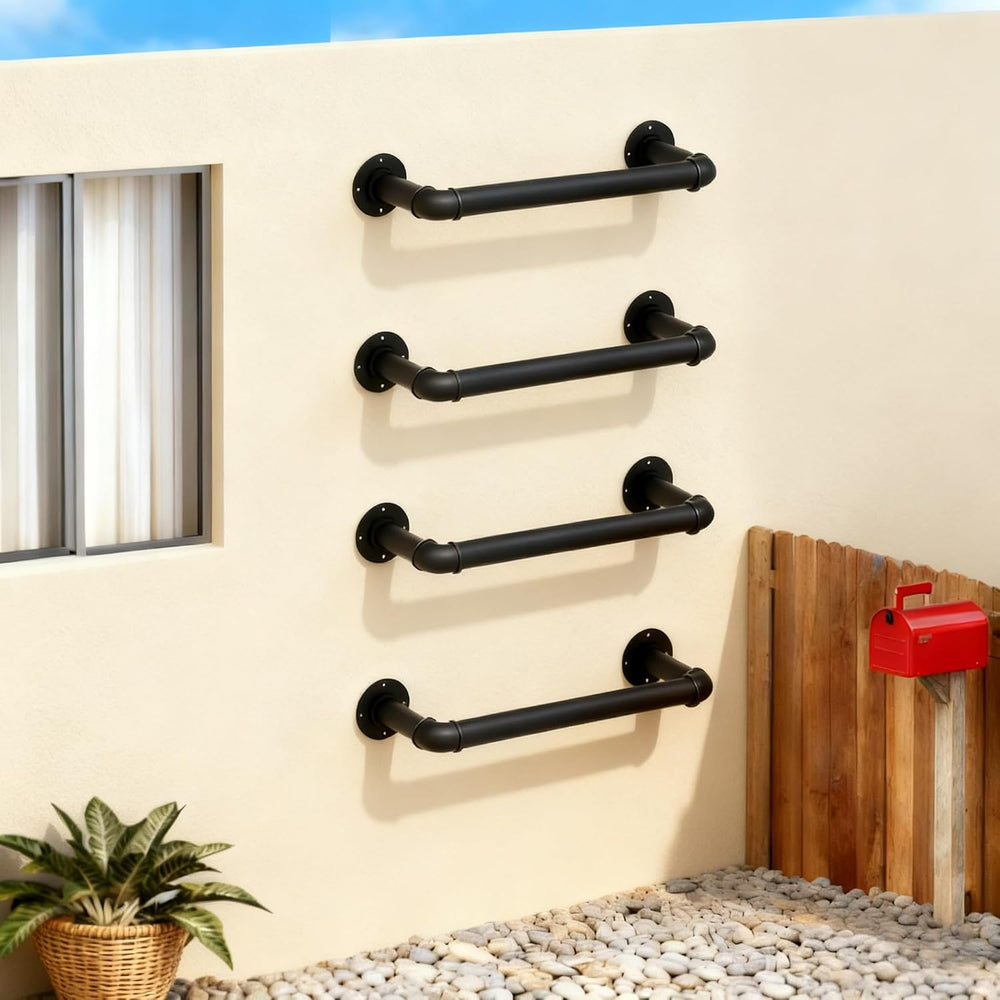 4-Step Wall Mounted Ladder, Heavy Duty 700lbs Capacity Steel Pipe Fire Escape...