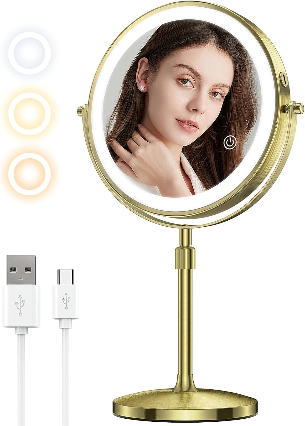 MILPROX Adjustable Height Makeup Mirror with 10X Magnifying & Light, Gold