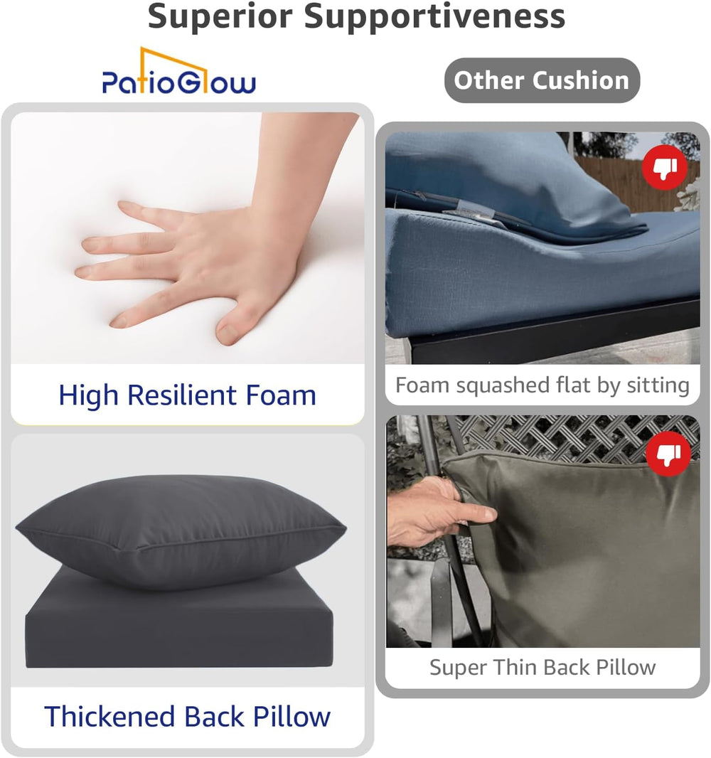 PatioGlow Outdoor Seat Cushion Set 22 x 24 x 4 Inch, Waterproof & Fade Re...