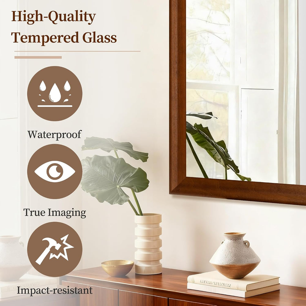 Rectangle Bathroom Mirror 24x36 Inch, Brwon Wood Grain Finish Mirrors