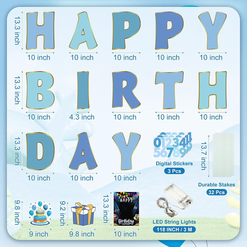 Jetec 22 Pcs Happy Birthday Yard Sign with Stakes, 16", Gradient Blue