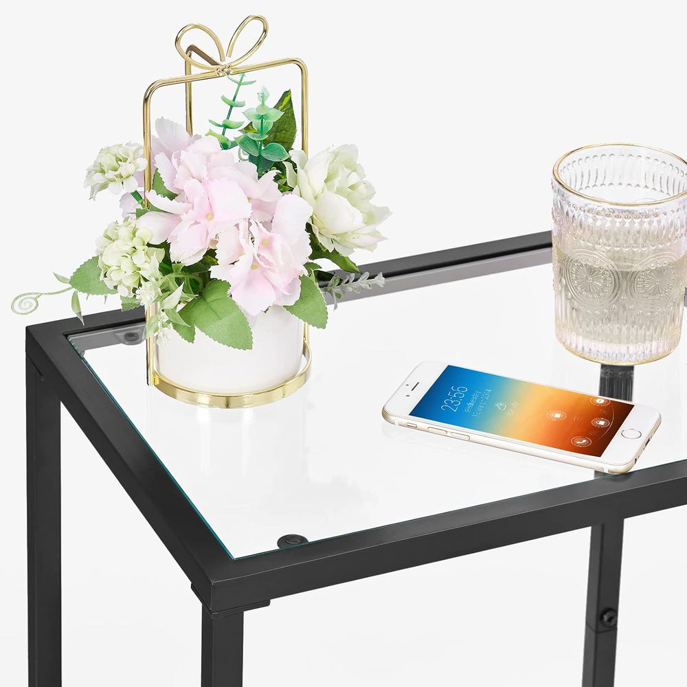 HOMSHO Side Tables Set of 2 with Tempered Glass, Slim End Tables