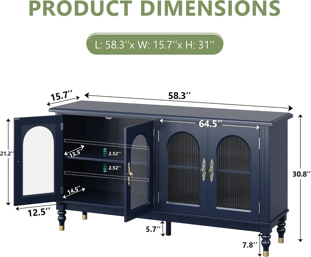 iPormis 59" Arched Sideboard Buffet Cabinet with Storage, Blue