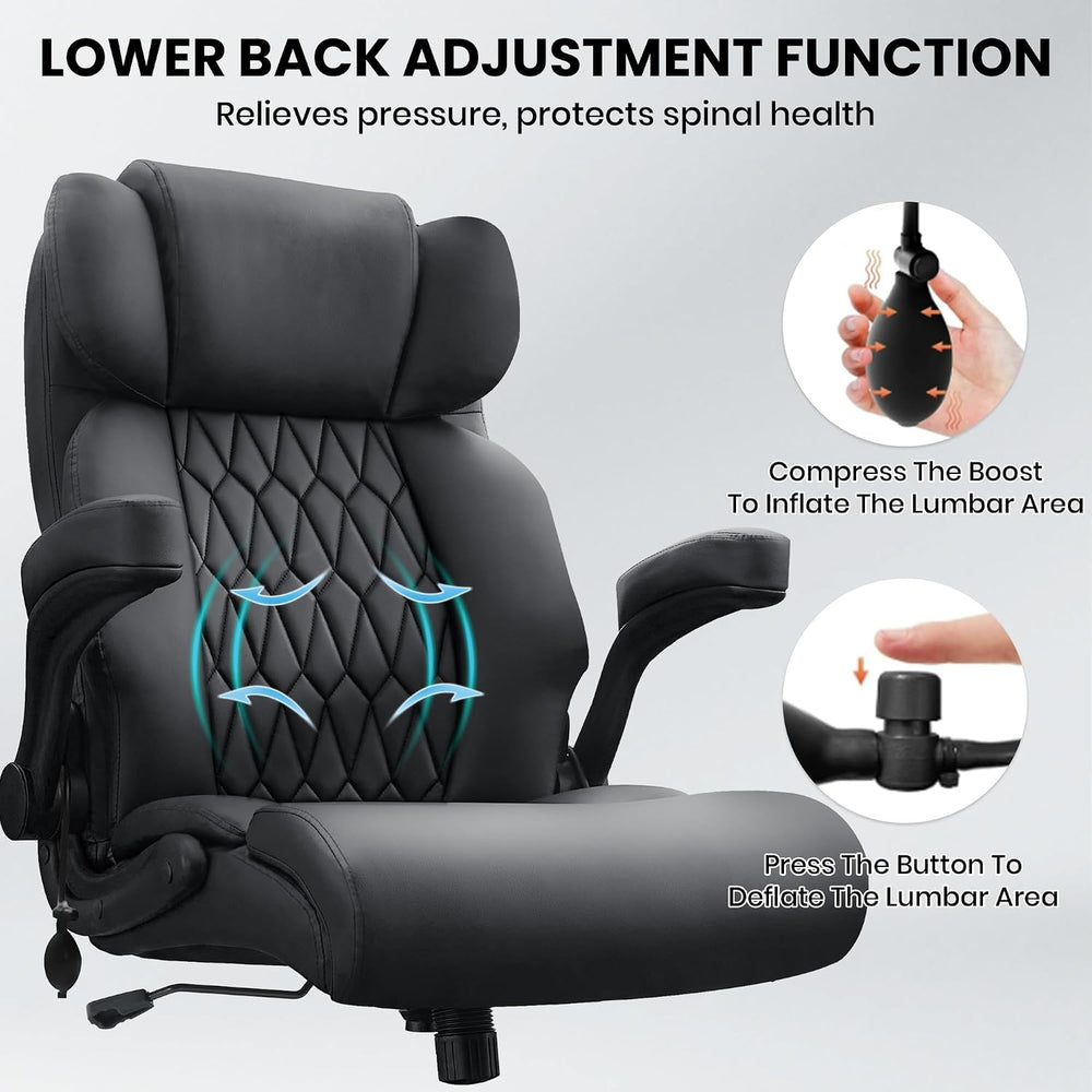 500lbs Big and Tall Office Chair Adjustable Lumbar Support for Back Pain, Ext...