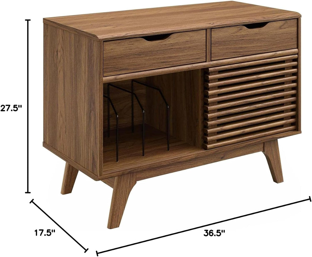 Modway Render Mid-Century Modern Vinyl Record Storage Display Cabinet, 37 Inc...