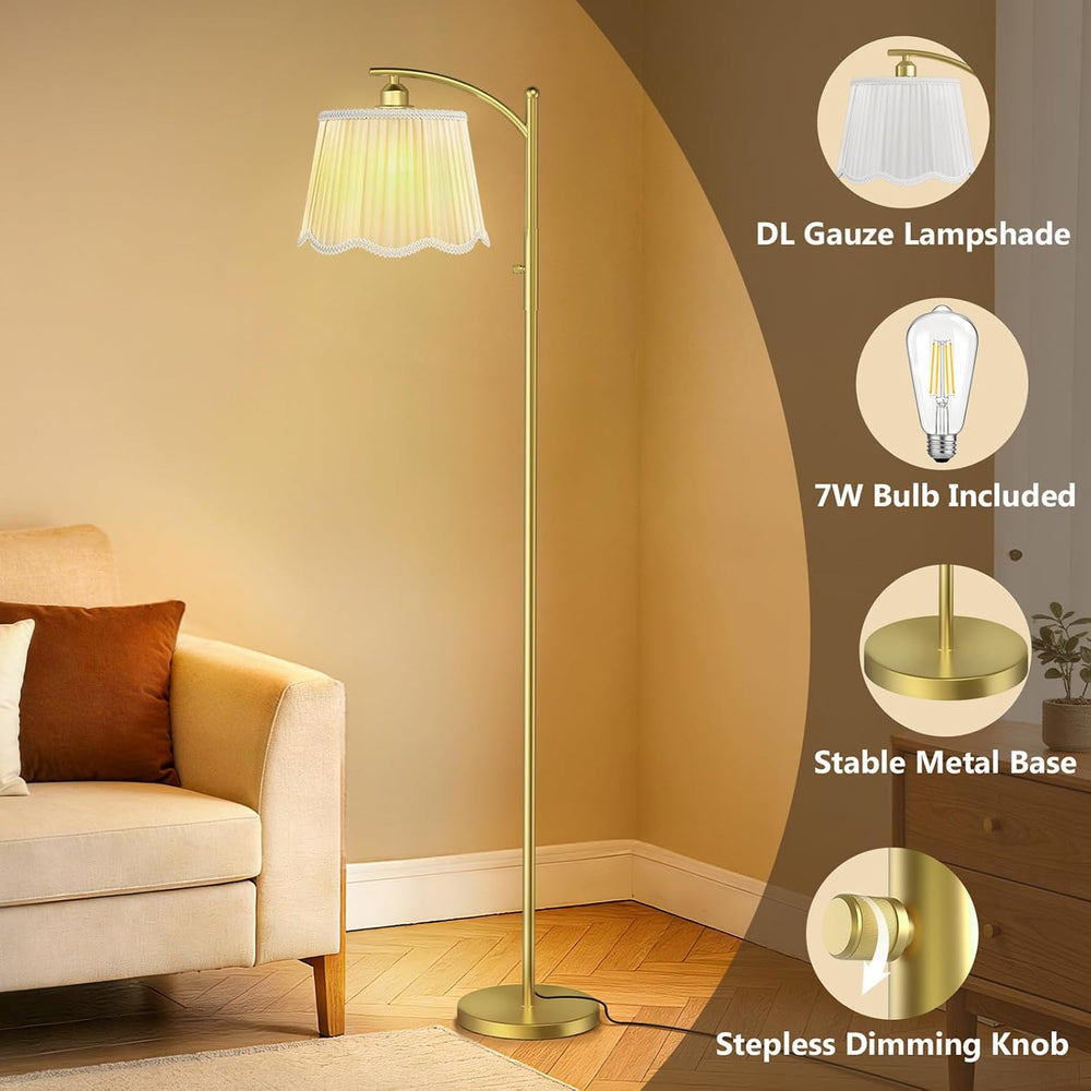 Karjoefar Thickened Gauze Shade Dimmable Arc Floor Lamps for Living Room