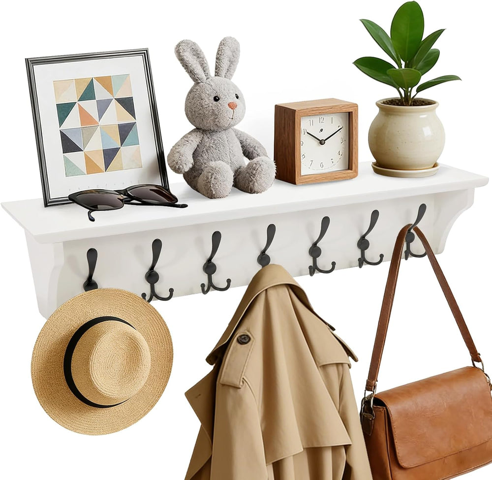 Felibeaco 33" Coat Rack with Shelf Wall Mount, 7 Triple-Hooks,Pre-Assembled