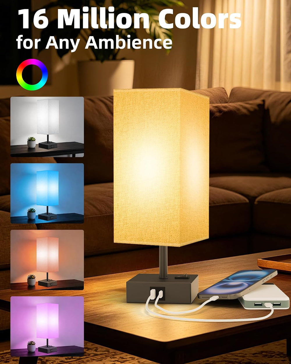 Set of 2 Smart RGB Dimmable Table Lamp Compatible with Alexa&APP&Remo...