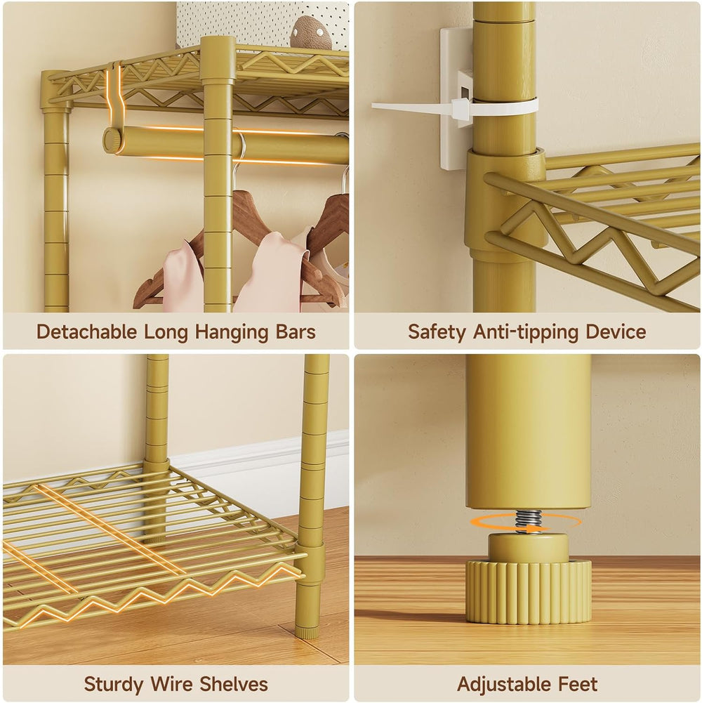 ONBRILL F5 Heavy Duty Clothes Rack Freestanding Modular Closet System Gold