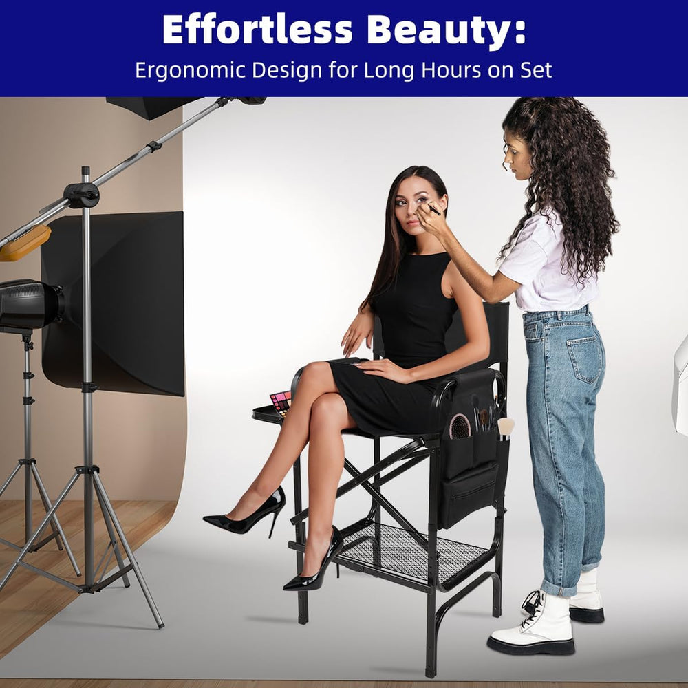 Folding Makeup Chair with Folding Tabletop Storage Bags for Makeup Artists