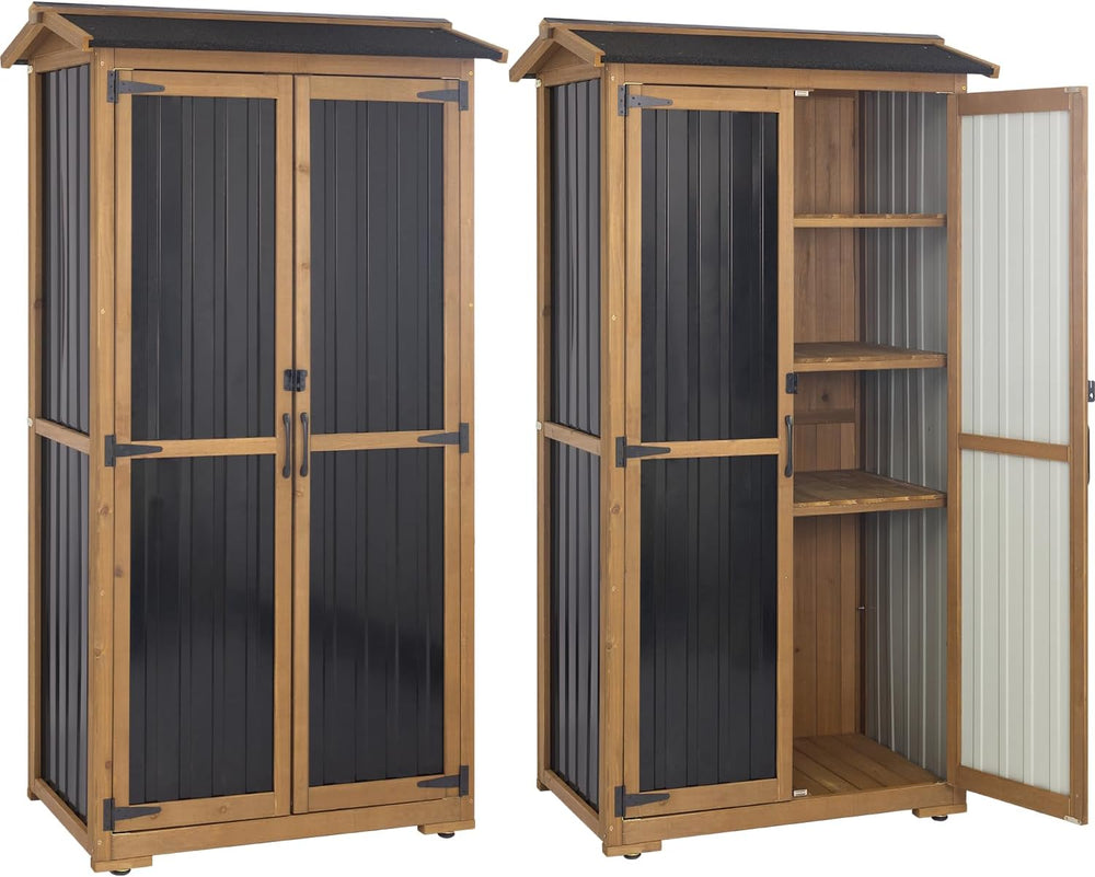 Storage Cabinet Outdoor Garage Cabinets with 3 Adjustable Shelves, Lockable D...