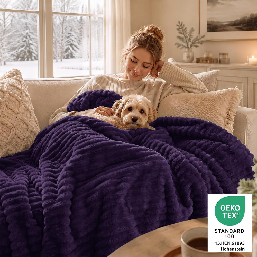 CozyLux Fleece Queen Comforter Set, 3 Piece Winter Warm Purple Bedding
