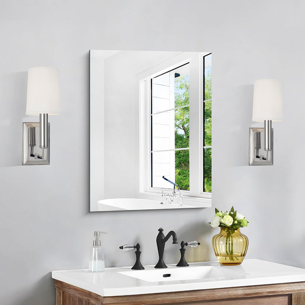 CILIBER Frameless Mirror, 18x24 Mirrors for Wall, Rectangle Bathroom Mirror f...