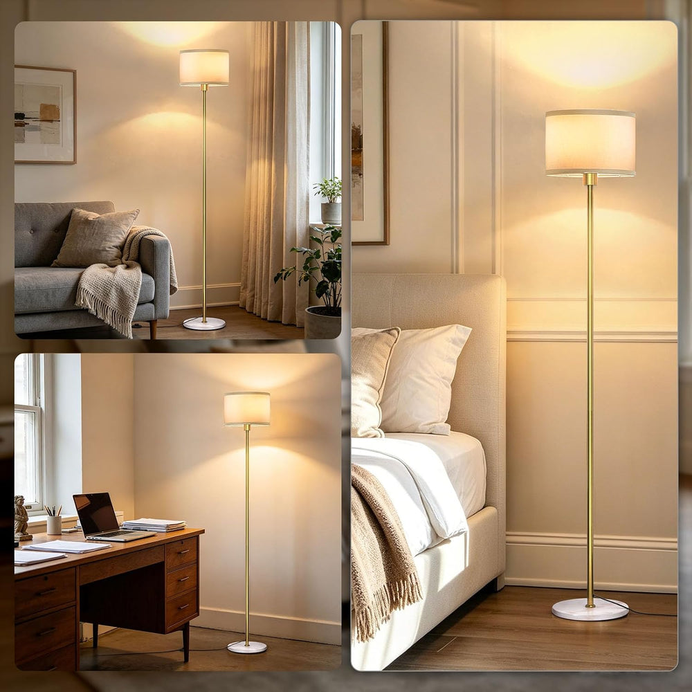 63" Gold Floor Lamp for Living Room, Standing Lamp with Marble Base