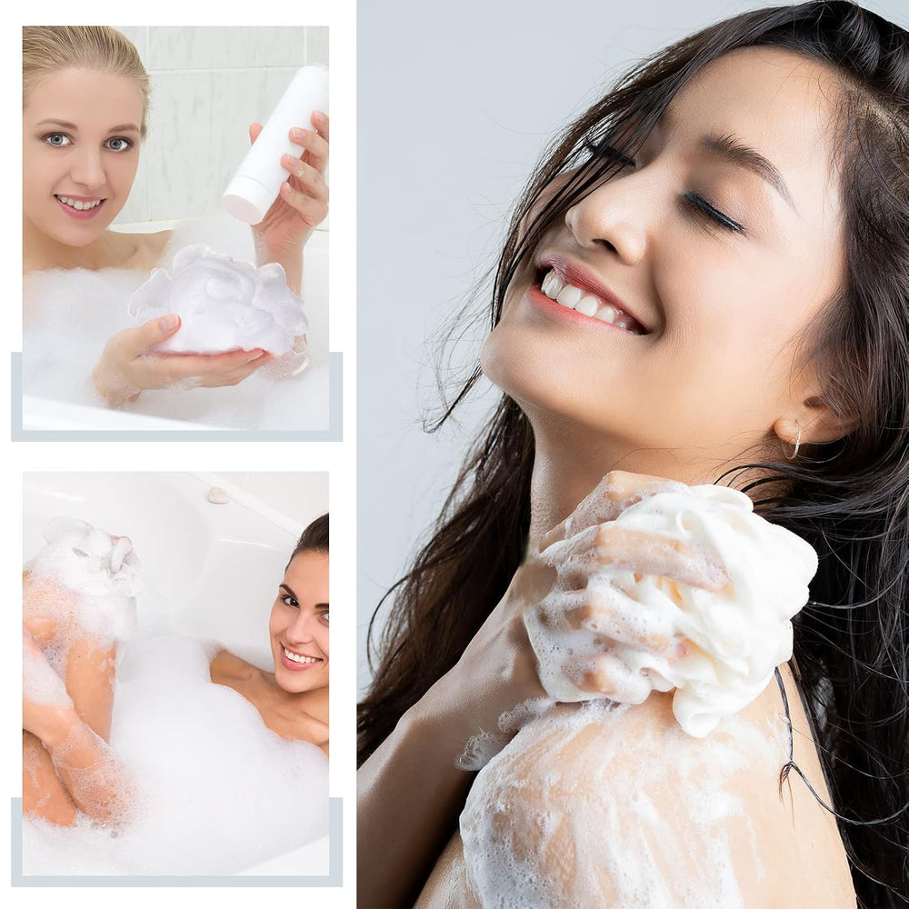 Chengu 50 Pack Loofah Sponge Bulk Shower Mesh Ball, White, Classic