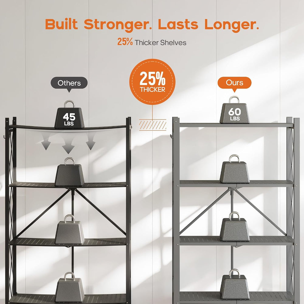 Fenbeli 5-Tier Folding Metal Storage Shelves with Wheels, 750 lb Capacity