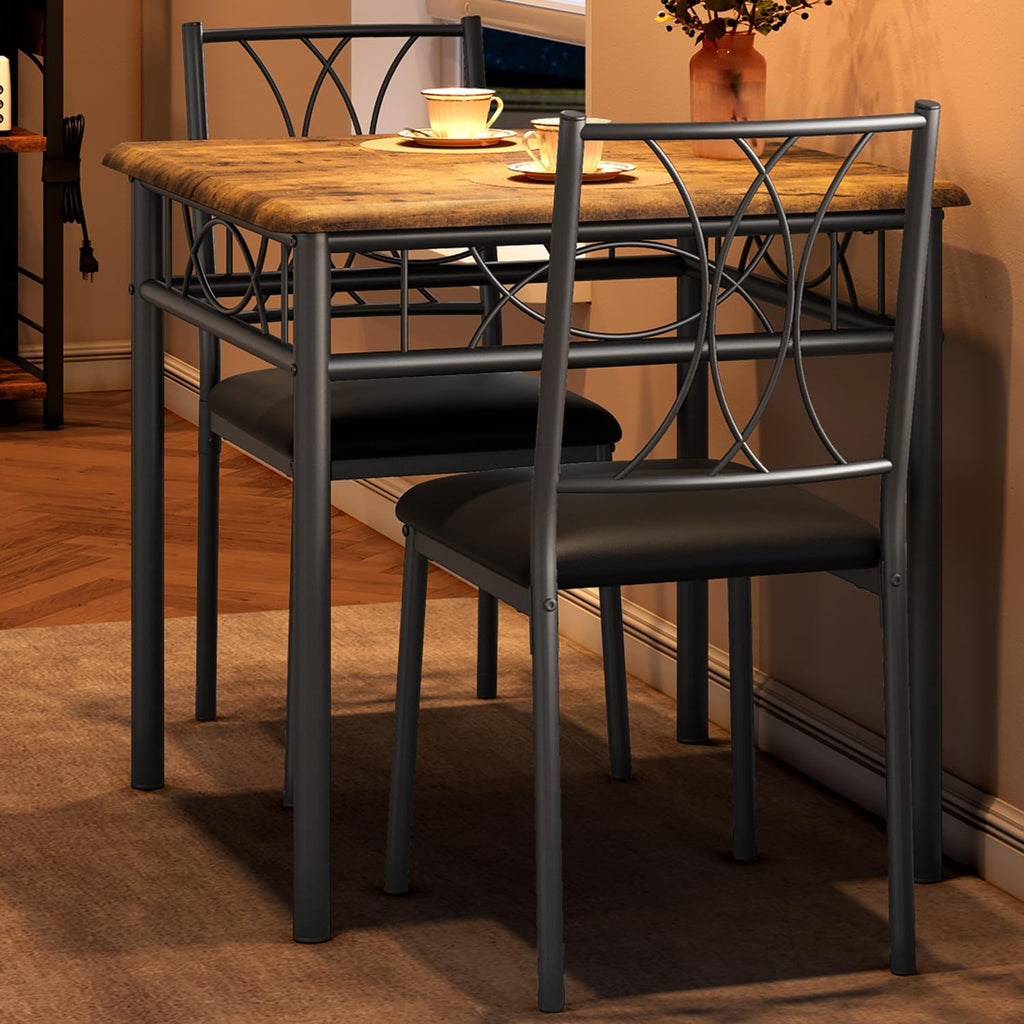 GAOMON Dining Table Set for 2, Kitchen Table and Chairs for 2, Dining Room Table Set with 2 Upholstered Chairs, Square Kitchen Table Set for Small Space, Apartment, Studio, Rustic Brown