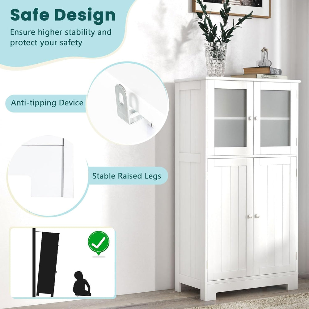 MAT EXPERT Bathroom Cabinet Storage w/Frosted Tempered Glass Doors & 3 Le...