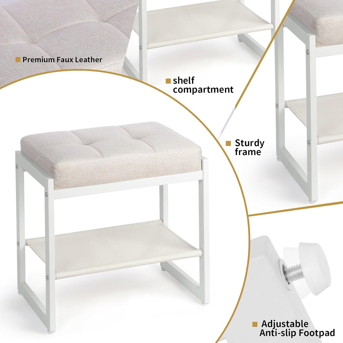 Vanity Stool, Makeup Vanity Chair for Vanity, Ottoman Seat for Bedroom Makeup Living Room,Foot Stool Foot Rest, (Beige&White)