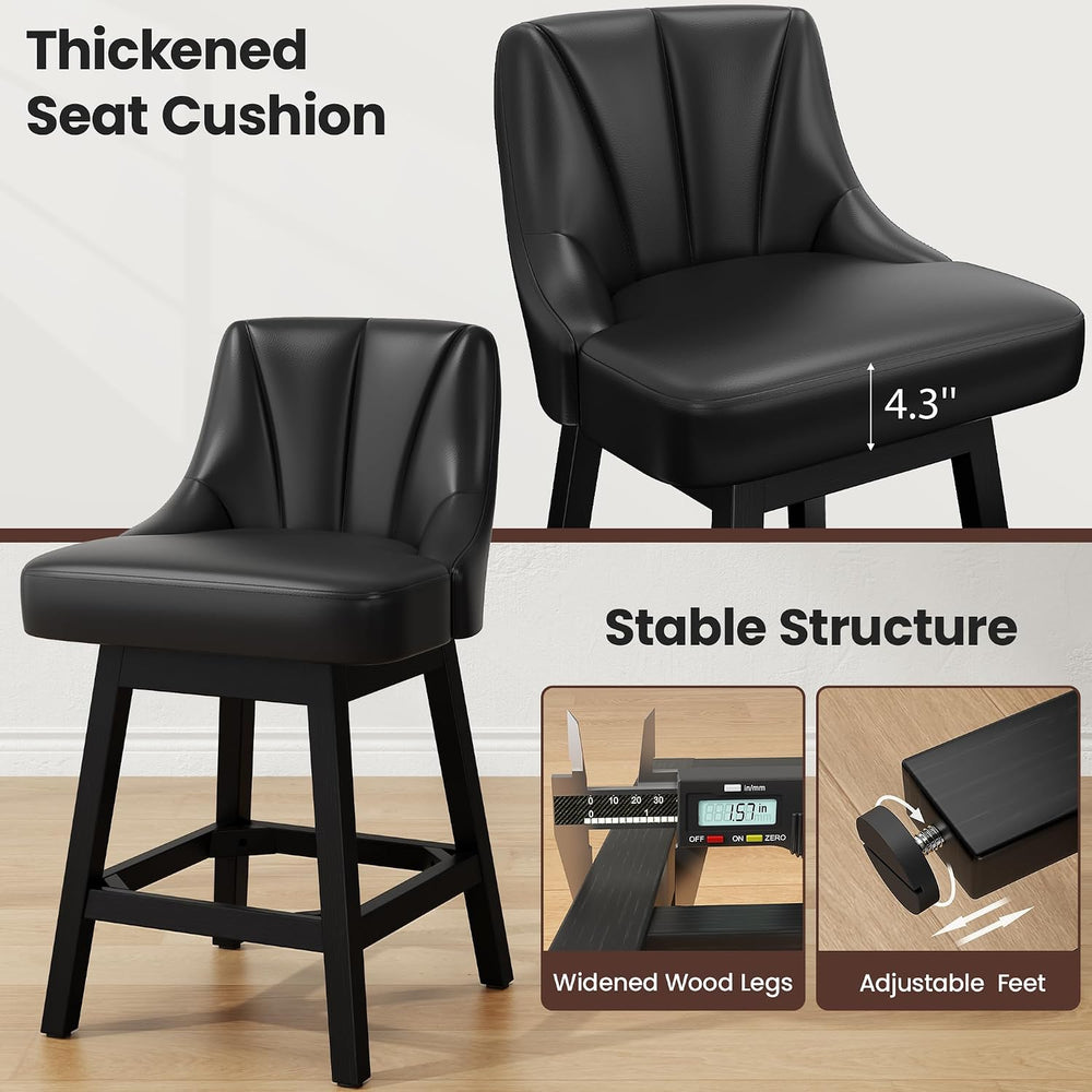 REONEY Swivel Bar Stools Set of 3, 26" Upholstered Counter Height Barstool
