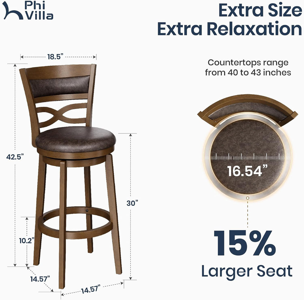 PHI VILLA 30 Inch Bar Height Stools Set of 4, Swivel Barstools with Back