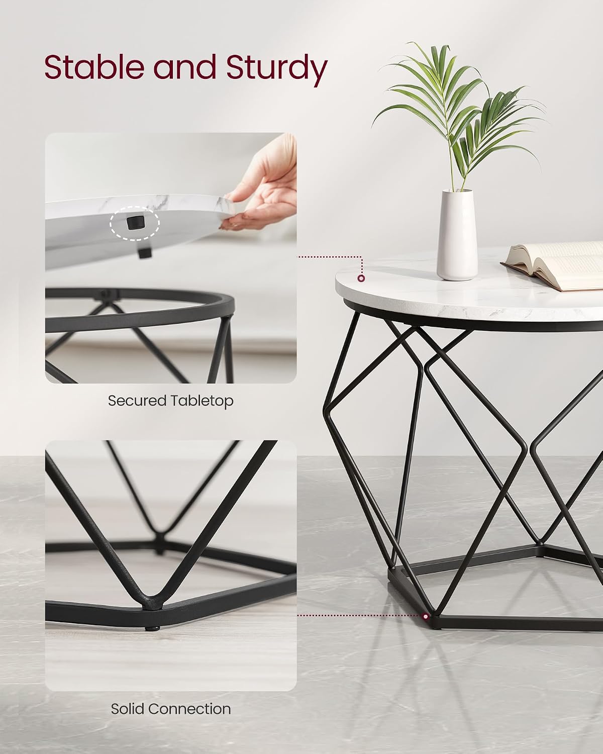 VASAGLE Small Round Coffee Table Set of 2, with Steel Frame