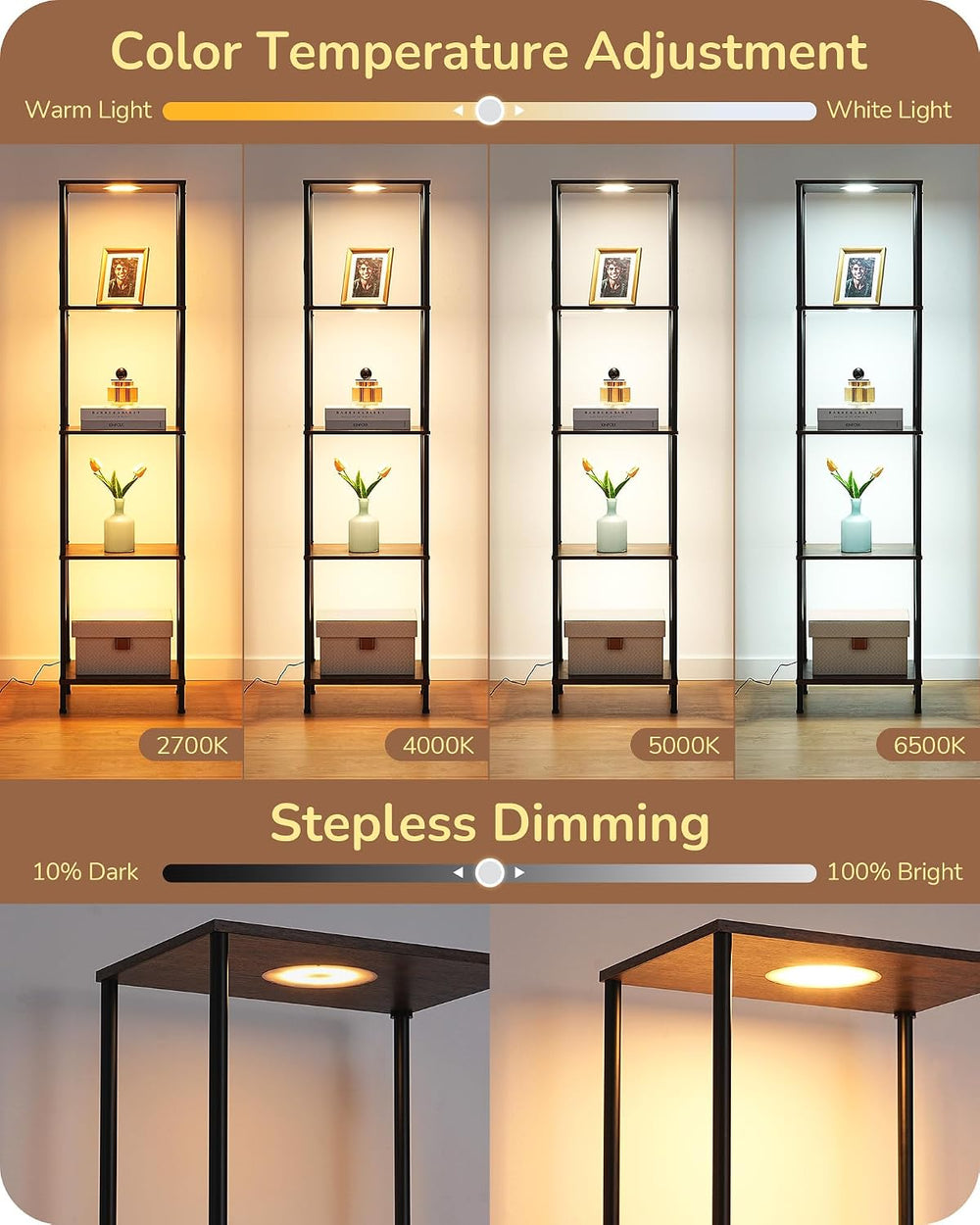 EDISHINE RGBW Floor Lamp with 5-Tier Display Shelves, Remote Control