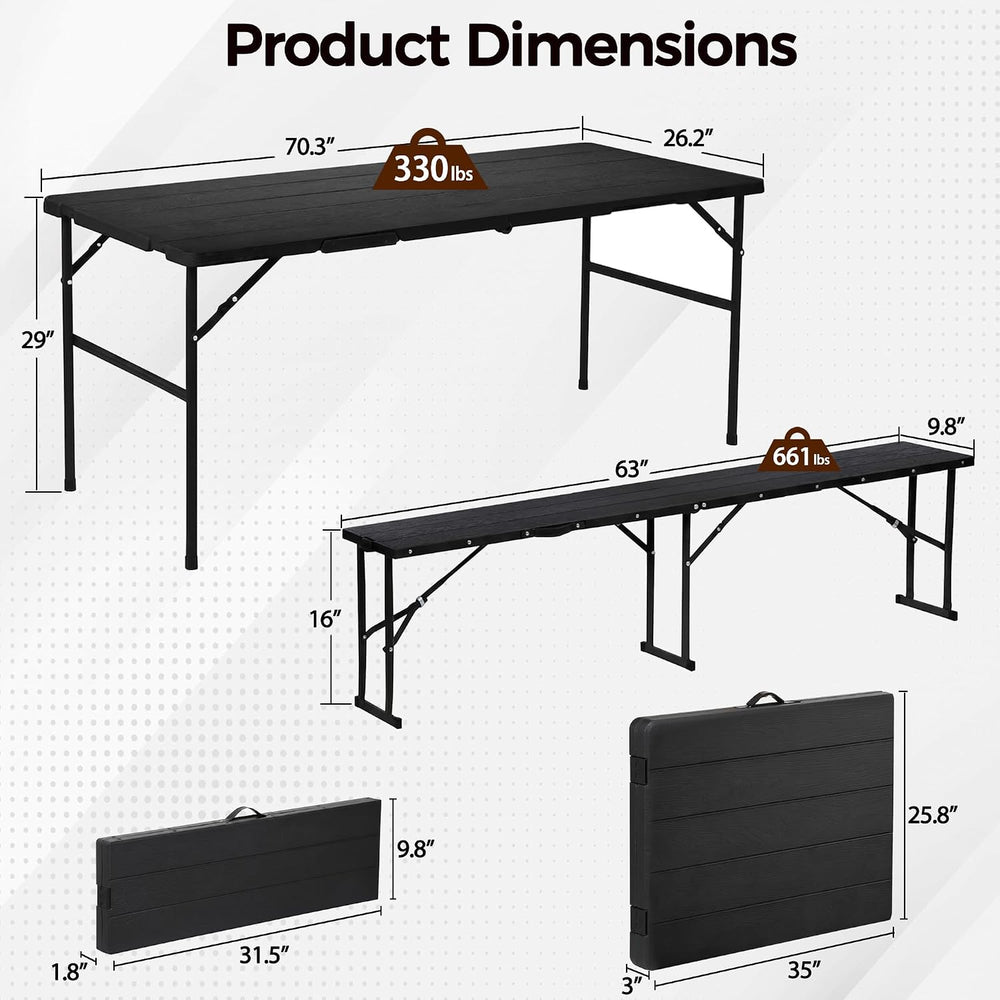 SUPER DEAL Folding Table Set with 2 Benches, 5.8 FT Camping Picnic Table Set,...