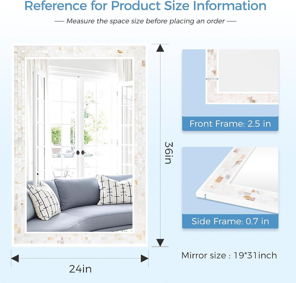 Tanmicoshomy White 24 x 36 Inch Mosaic Bathroom Mirror for Wall