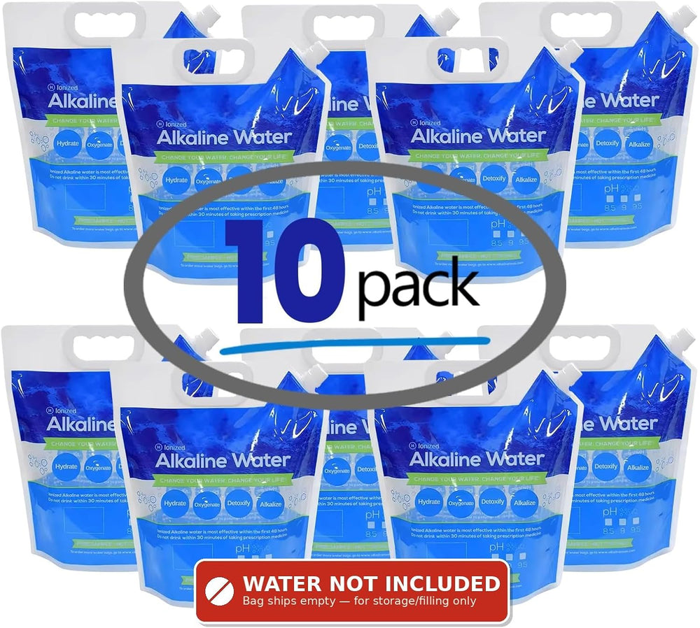 Foldable Alkaline Water Storage Bags, 5L/1.3 Gal, 10-Pack, BPA Free