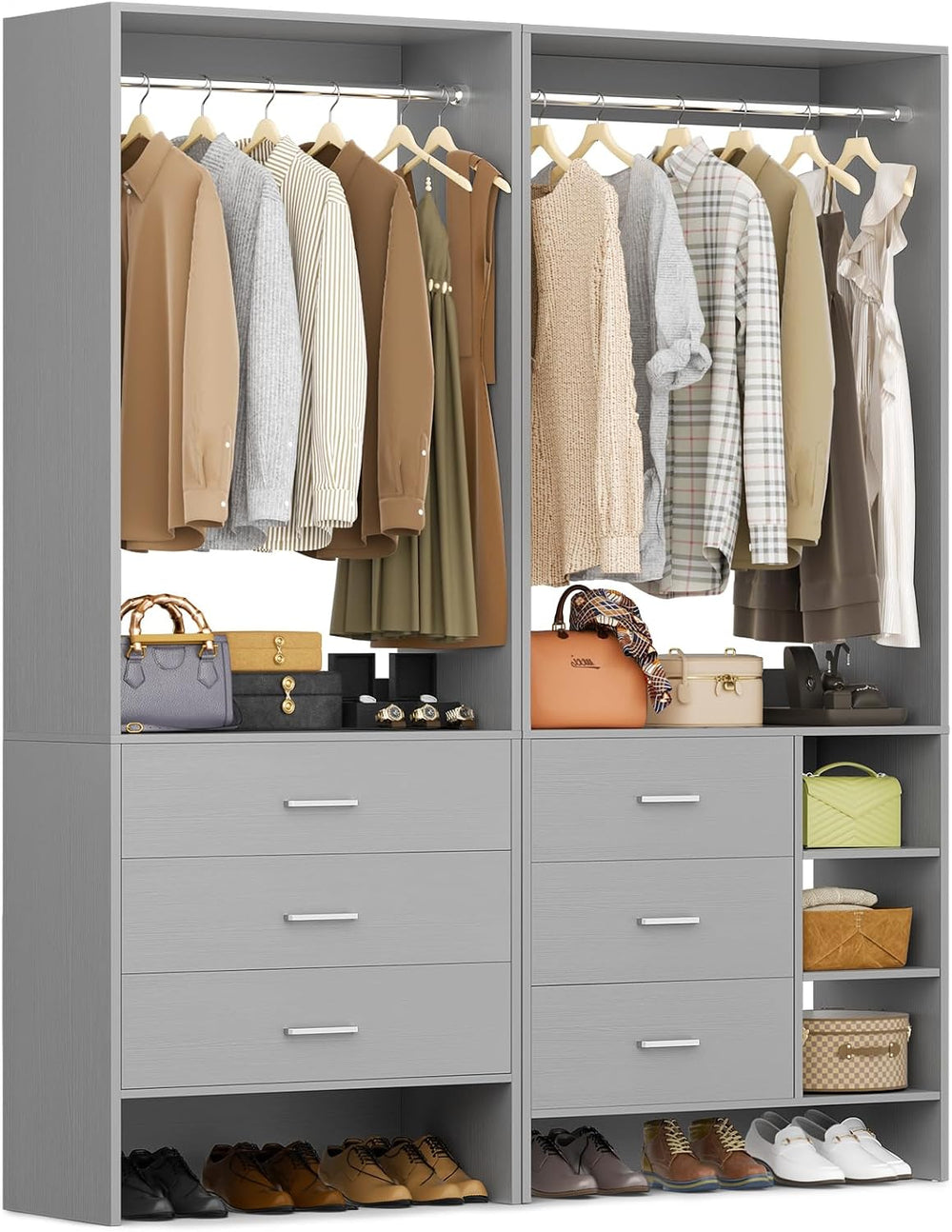 Aheaplus Closet System with 6 Drawers, 4.3ft, Set of 2, Set of 2 Grey