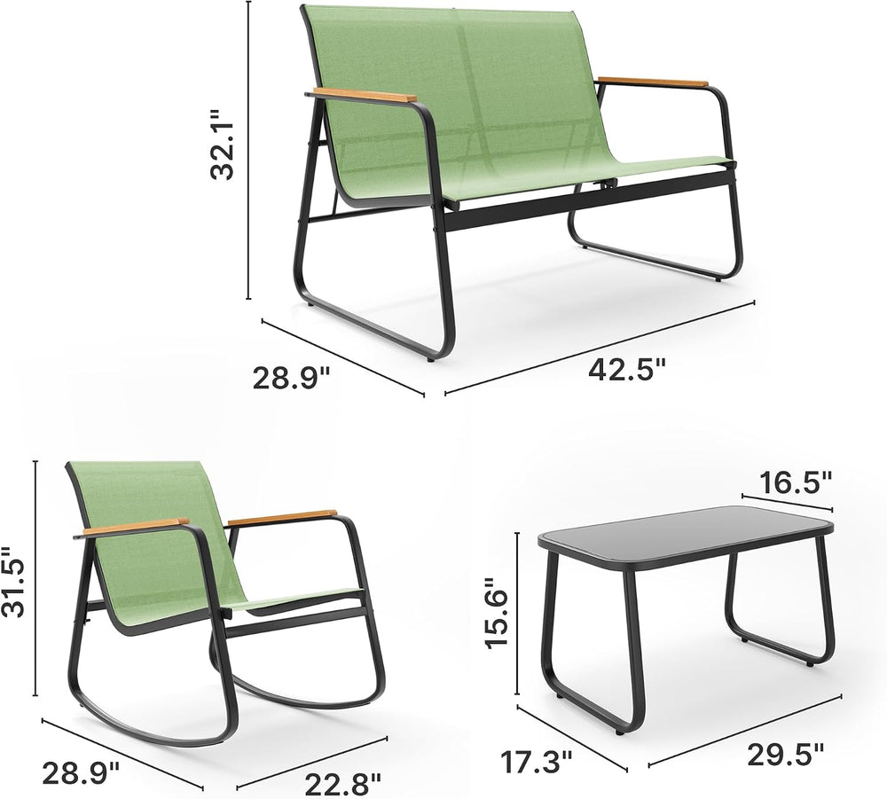 Ahomly 4-Piece Textilene Outdoor Patio Furniture Set Rocking Bistro, Green
