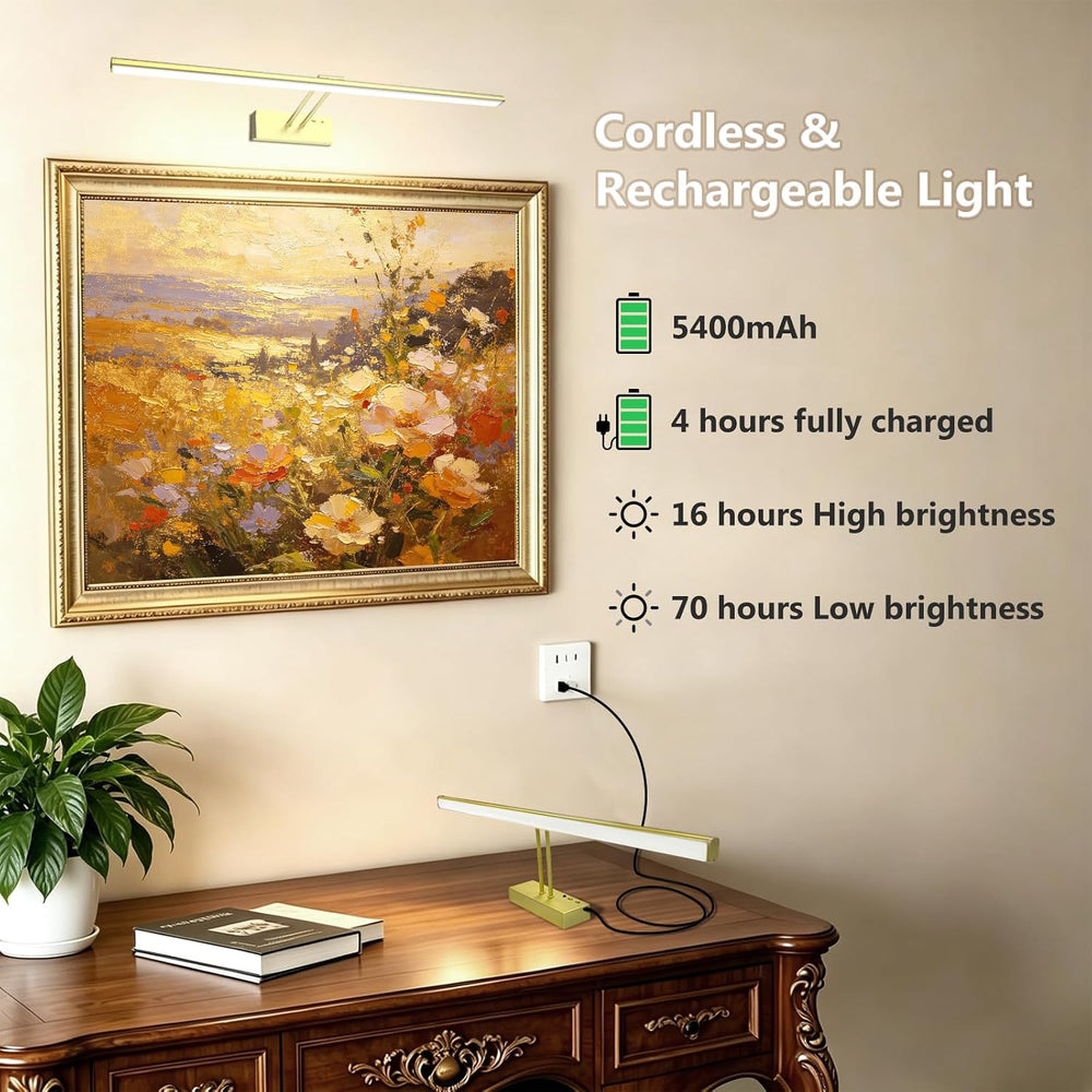 24" Wireless Picture Light, Dimmable Rechargeable Wall Light for Artwork