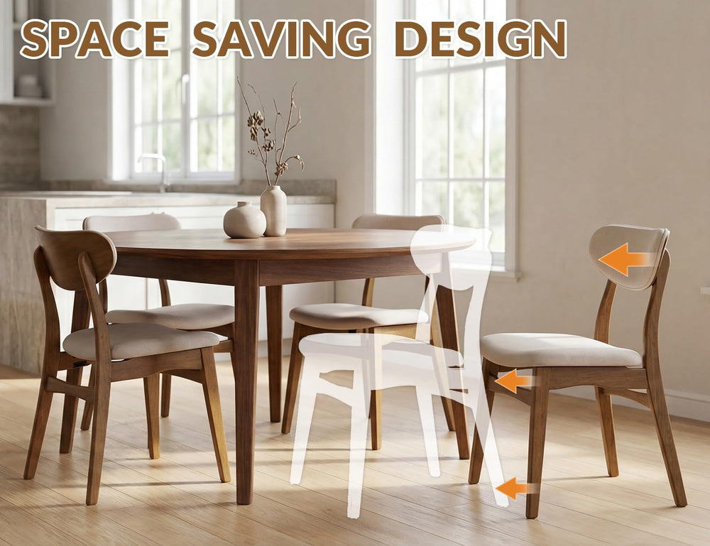 Wooden Dining Chairs Set of 2 - Farmhouse Fabric Upholstered Kitchen Chairs w...