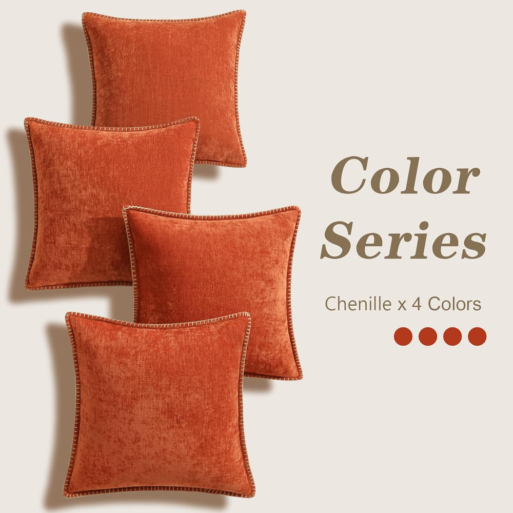 decorUhome Fall Soft Decorative Chenille Throw Pillow Covers 18x18 Set of 4