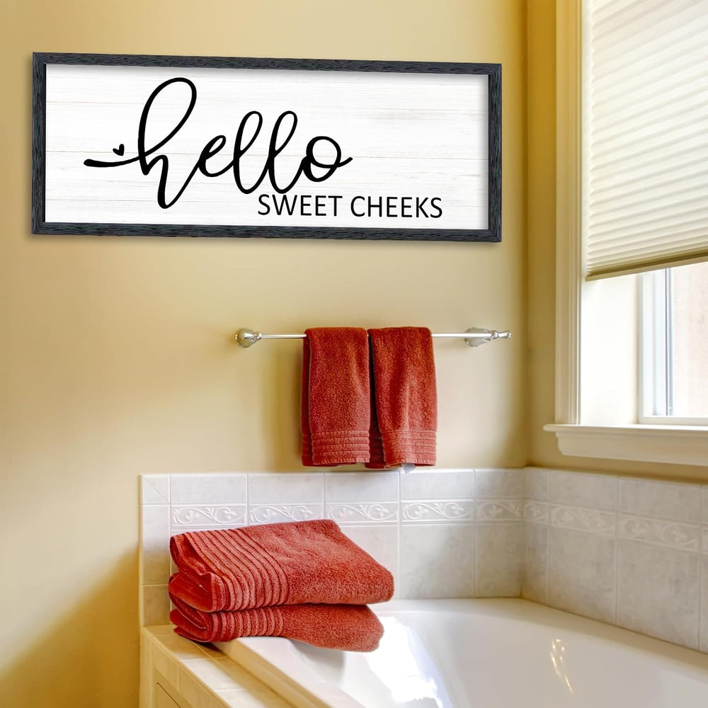 AuraPeak Hello Sweet Cheeks Bathroom Wall Decor, Black, 32"×12"