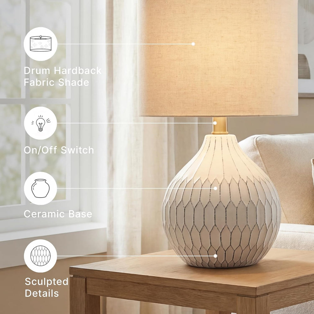 Signature Design by Ashley Ceramic Table Lamp, Bedside, Antique White