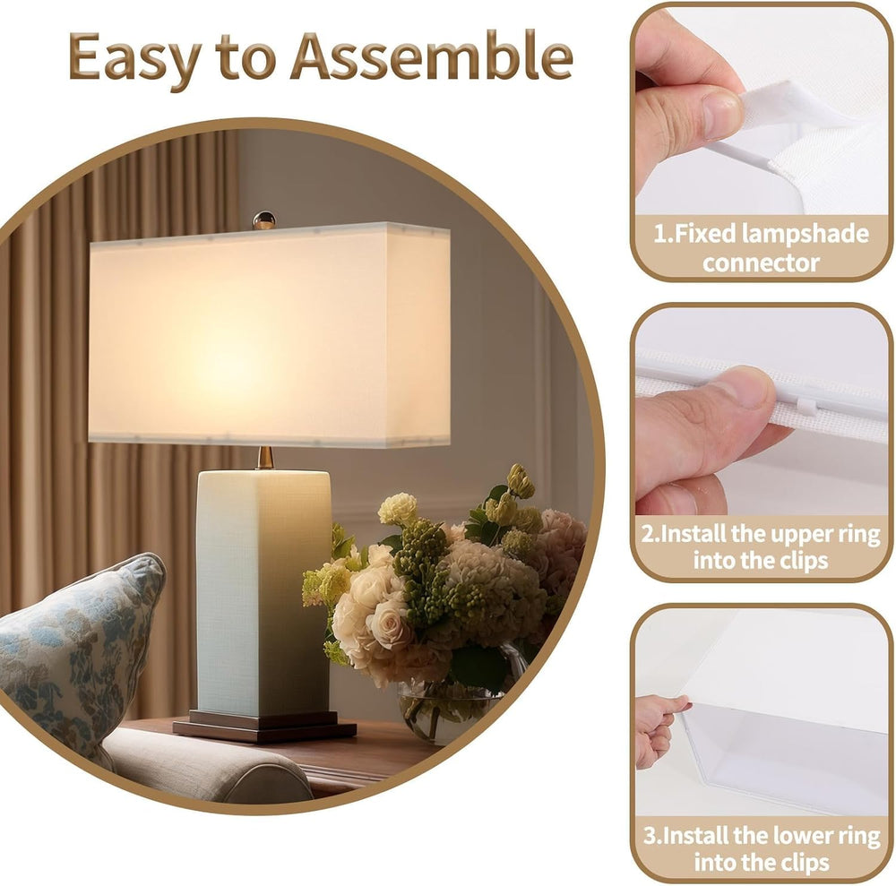 Rectangle Lamp Shades Set of 2, 16"x8"x10", Large White Linen