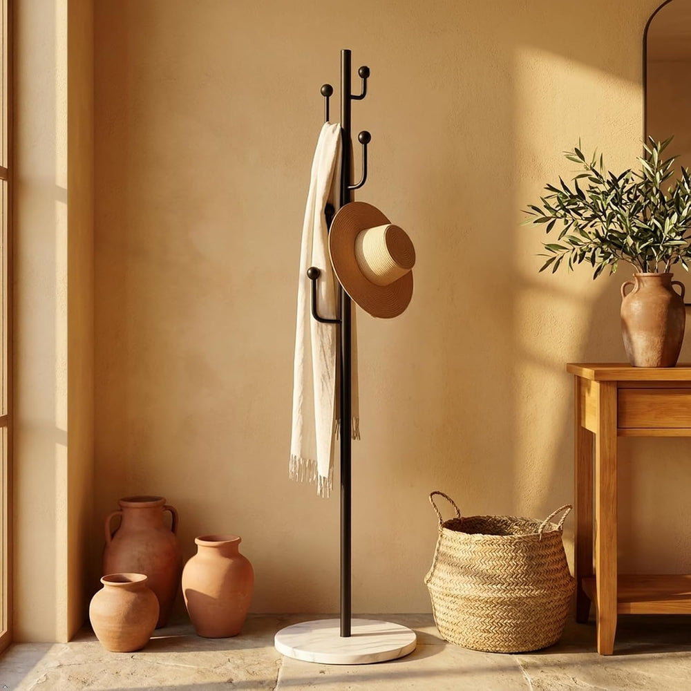 Black Cactus Metal Coat Rack Freestanding Stand with Marble Base