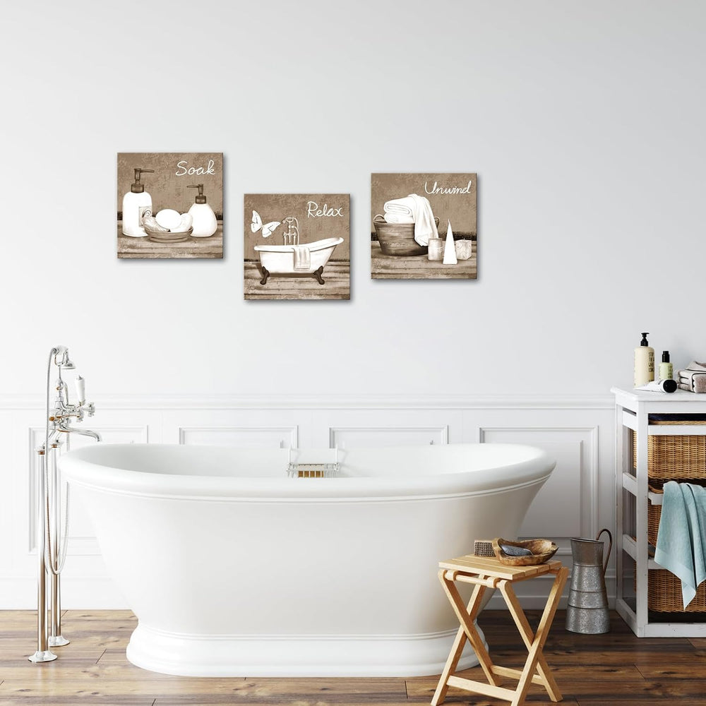 RnnJoile Beige Bathroom Pictures Wall Art Bathtub Spa Painting Prints Decorat...