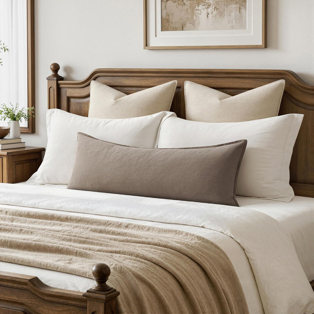 MIULEE Decorative Linen Lumbar Pillow Cover 14x36 Inch Dune