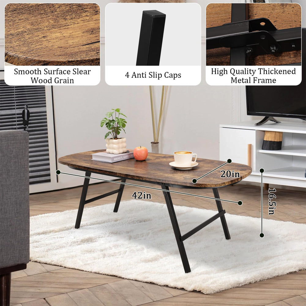 Foldable Coffee Table Natural Wood Oval Coffee Tables No Assembly Portable Fl...
